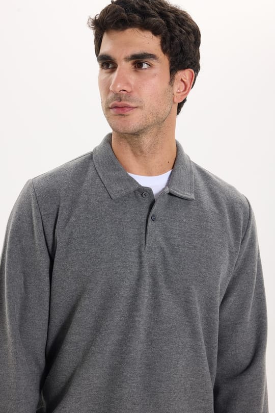 Erkek Regular Fit Klasik Kesim Uzun Kollu Selanik Kumaş Antrasit Polo Yaka Sweatshirt