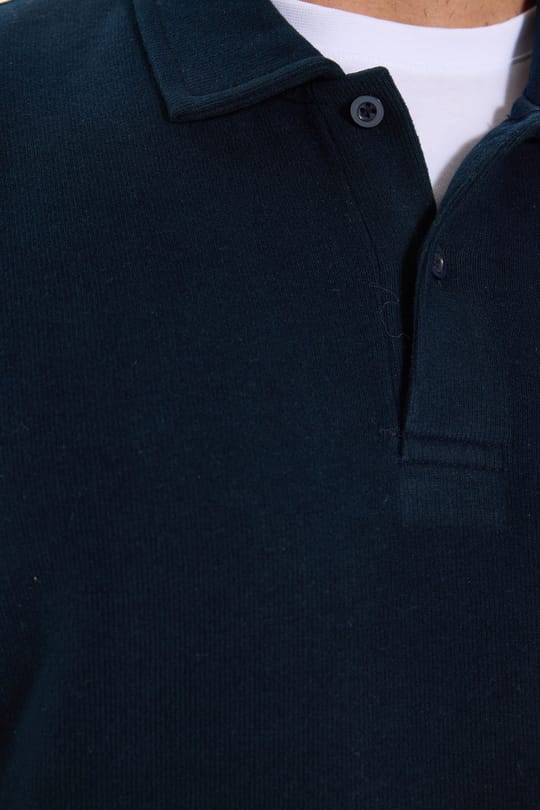 Erkek Regular Fit Klasik Kesim Uzun Kollu Selanik Kumaş Lacivert Polo Yaka Sweatshirt