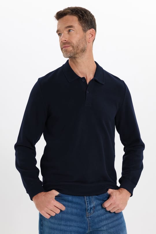 Erkek Regular Fit Klasik Kesim Uzun Kollu Lacivert Polo Yaka Sweatshirt