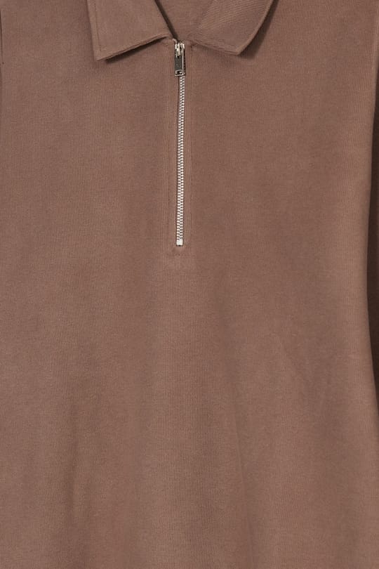 Erkek Regular Fit Klasik Kesim Fermuarlı Selanik Kumaş Kahverengi Polo Yaka Sweatshirt
