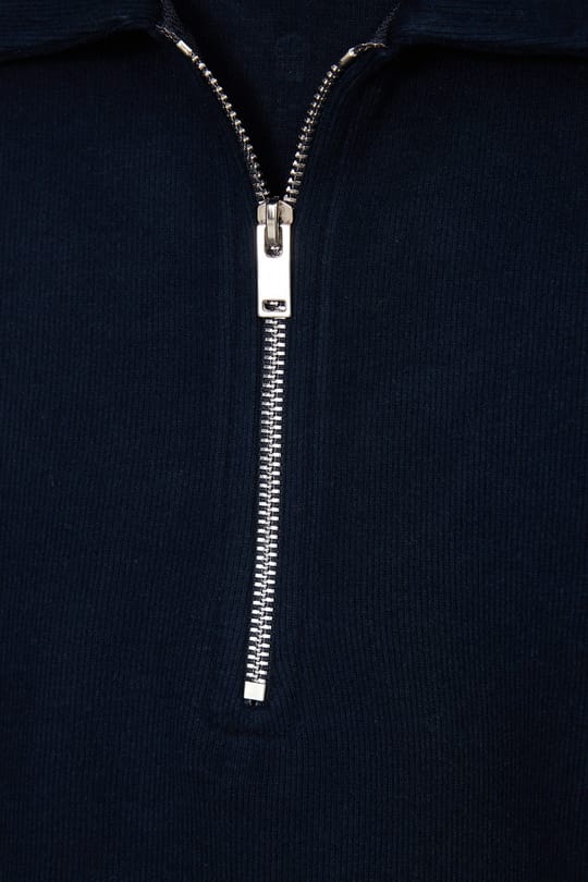 Erkek Regular Fit Klasik Kesim Fermuarlı Selanik Kumaş Lacivert Polo Yaka Sweatshirt
