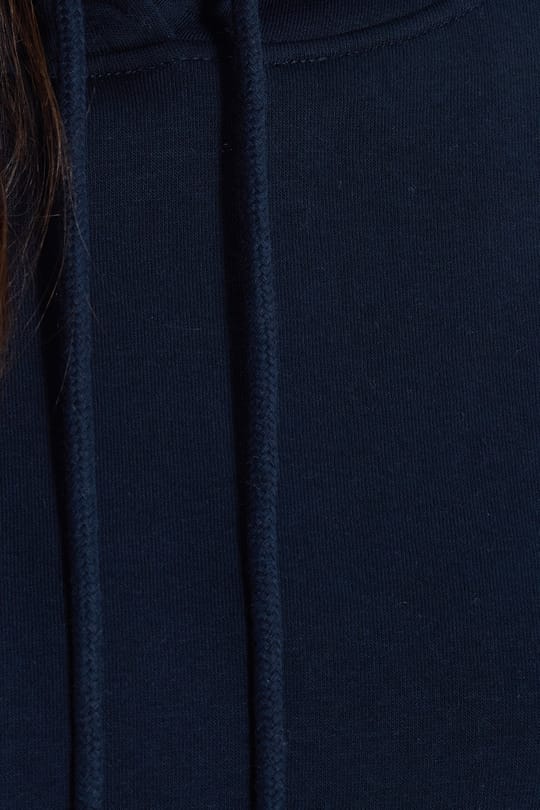 Kadın Regular Fit Klasik Kesim Pamuklu Kapüşonlu Kanguru Cepli Bağcıklı Lacivert Sweatshirt