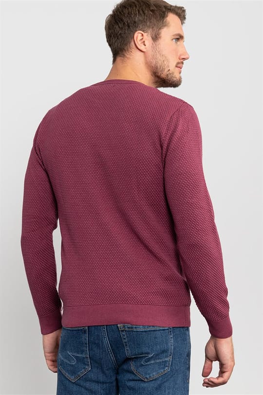 Erkek Standart Fit Normal Kesim Bisiklet Yaka Petek Desenli Bordo Triko Kazak