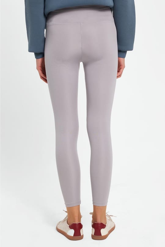 Kadın Slim Fit Dar Kesim Scuba Kumaş Beli Lastikli Gri Tayt