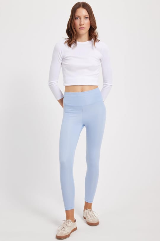 Kadın Slim Fit Dar Kesim Scuba Kumaş Beli Lastikli Mavi Tayt