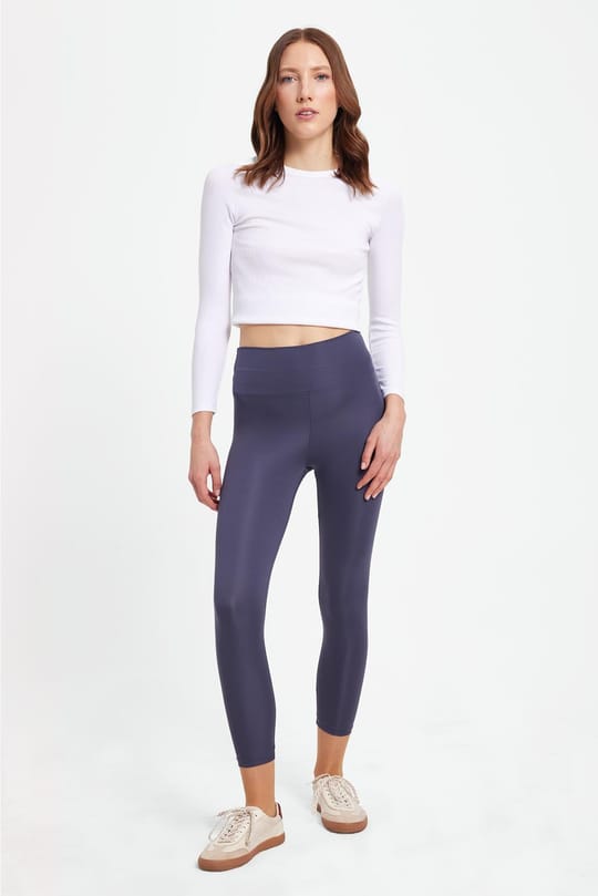 Kadın Slim Fit Dar Kesim Scuba Kumaş Beli Lastikli Antrasit Tayt