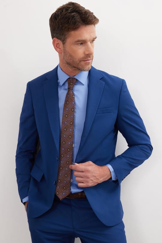 Erkek Slim Fit Mono Yaka Likralı Esnek Kumaş İndigo Takım Elbise