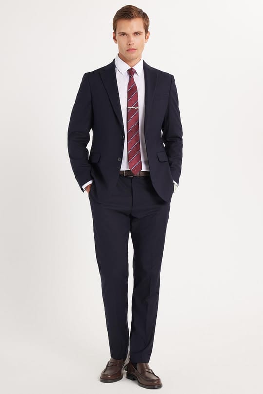 Erkek Slim Fit Mono Yaka Likralı Esnek Kumaş Lacivert Takım Elbise