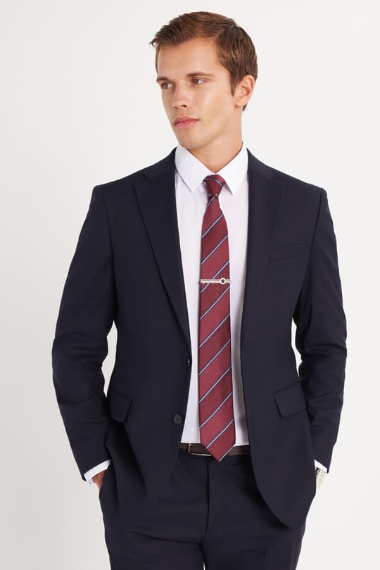 Erkek Slim Fit Mono Yaka Likralı Esnek Kumaş Lacivert Takım Elbise
