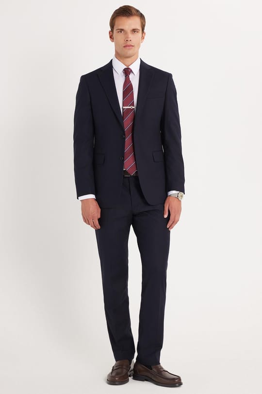 Erkek Slim Fit Mono Yaka Likralı Esnek Kumaş Lacivert Takım Elbise
