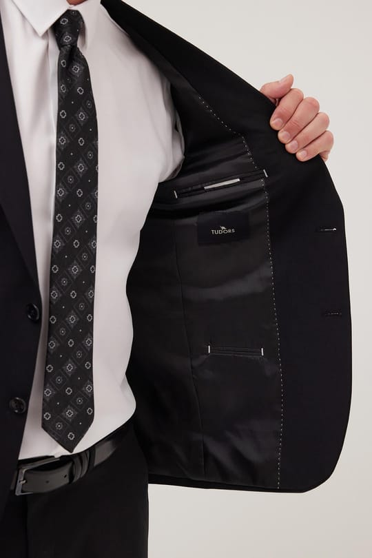 Erkek Slim Fit Mono Yaka Siyah Takım Elbise