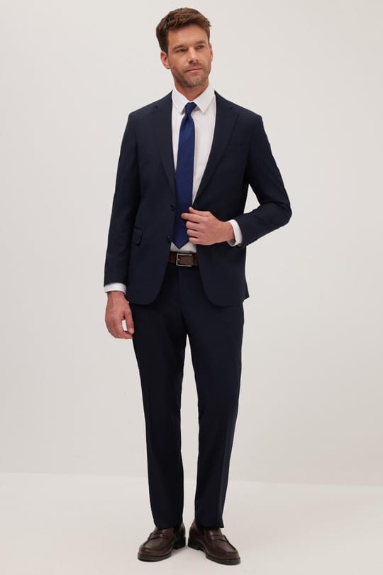 Erkek Slim Fit Mono Yaka Lacivert Takım Elbise