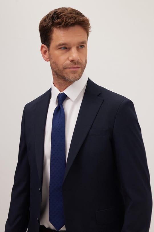 Erkek Slim Fit Mono Yaka Lacivert Takım Elbise