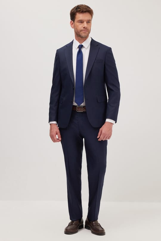 Erkek Slim Fit Mono Yaka Koyu Lacivert Takım Elbise