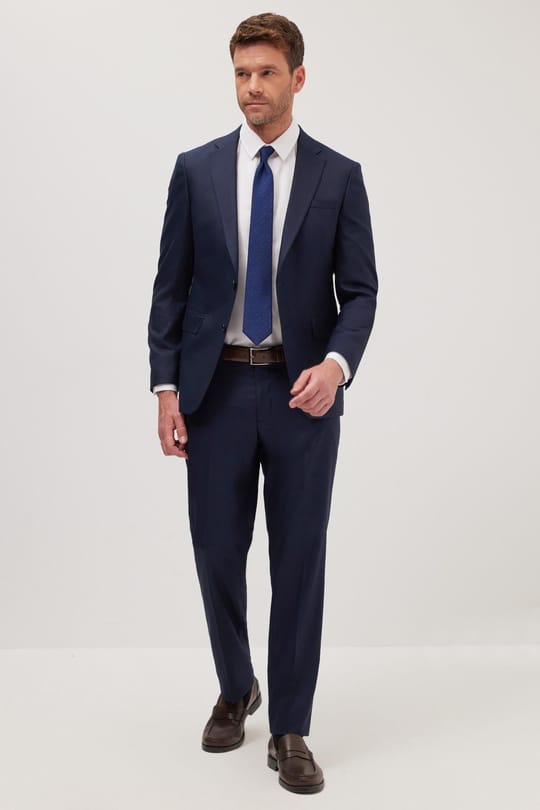Erkek Slim Fit Mono Yaka Koyu Lacivert Takım Elbise