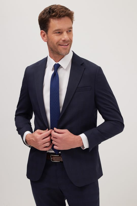 Erkek Slim Fit Mono Yaka Likralı Esnek Kumaş Lacivert Takım Elbise