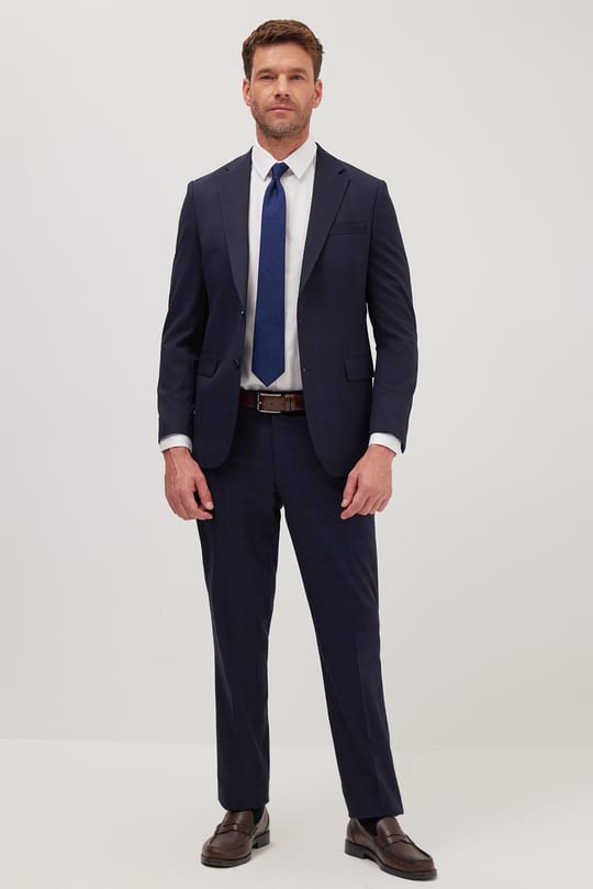Erkek Slim Fit Mono Yaka Likralı Esnek Kumaş Lacivert Takım Elbise