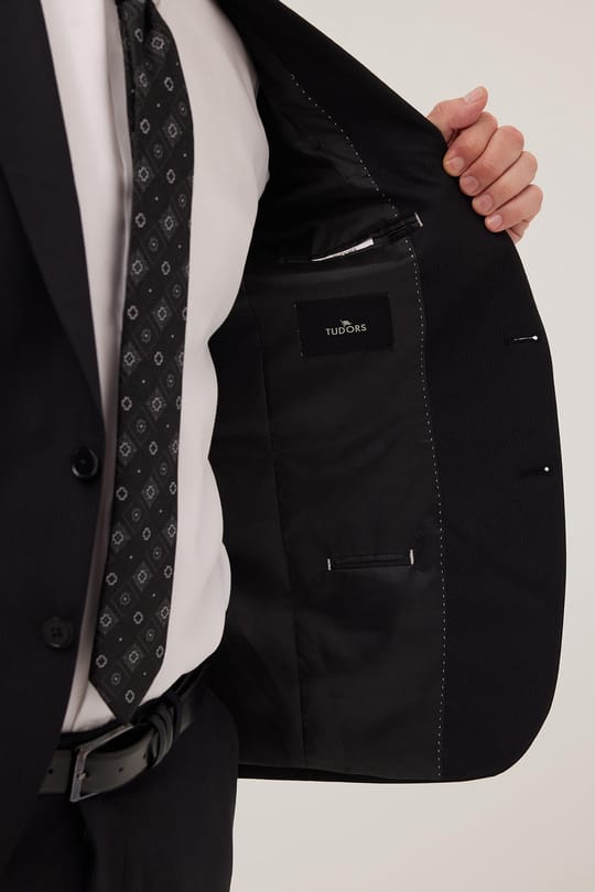 Erkek Slim Fit Mono Yaka Likralı Esnek Kumaş Siyah Takım Elbise