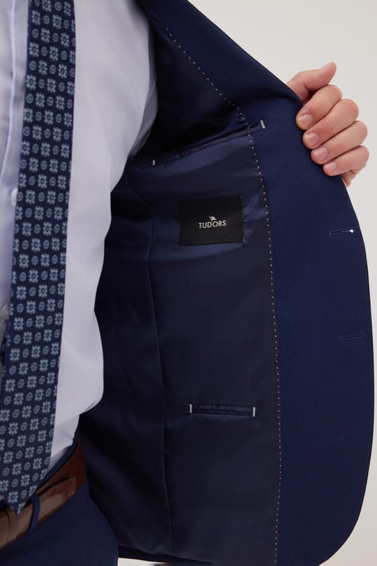 Erkek Slim Fit Mono Yaka Likralı Esnek Kumaş Koyu Lacivert Takım Elbise