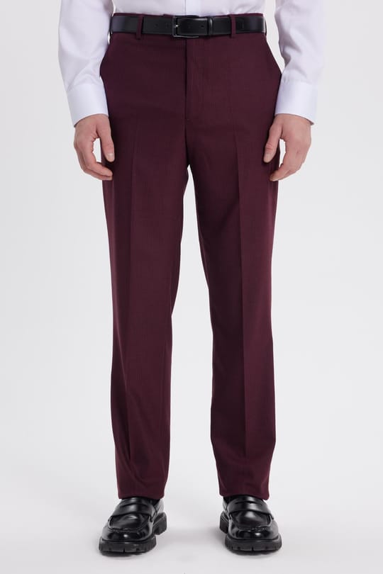 Erkek Slim Fit Sivri Yaka Çizgili Kapaklı Cepli Bordo Takım Elbise