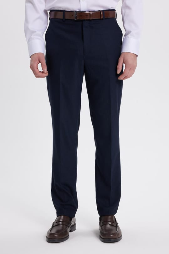 Erkek Slim Fit Sivri Yaka Çizgili Kapaklı Cepli Lacivert Takım Elbise