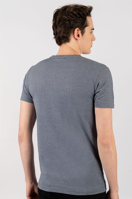 Erkek Slim Fit Dar Kesim Pamuklu Oxford Lacivert V Yaka Tişört