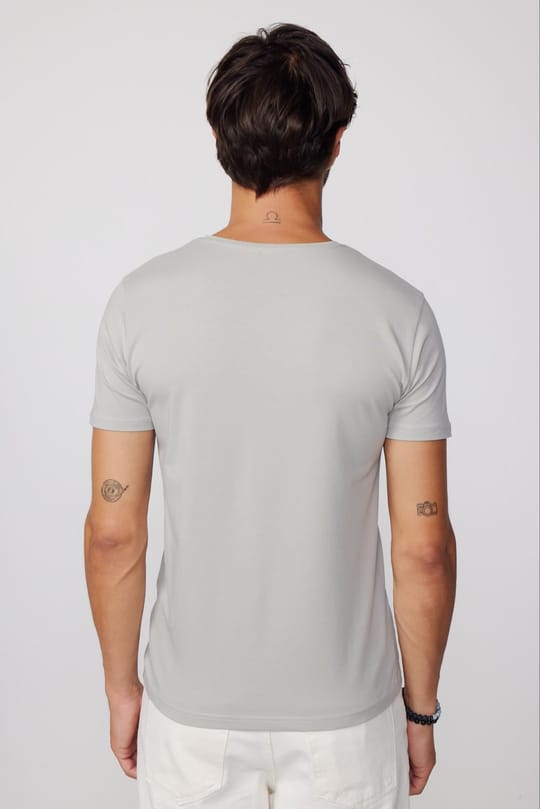 Erkek Slim Fit Dar Kesim Pamuklu Yumuşak Doku Likralı Esnek Kumaş Basic Gri Bisiklet Yaka Tişört
