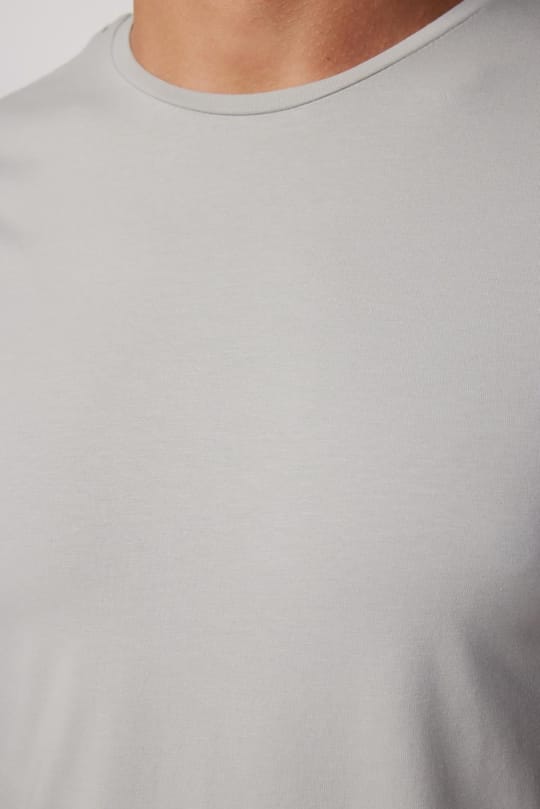 Erkek Slim Fit Dar Kesim Pamuklu Yumuşak Doku Likralı Esnek Kumaş Basic Gri Bisiklet Yaka Tişört