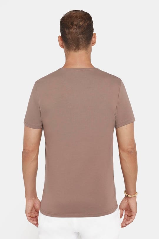 Erkek Slim Fit Dar Kesim Pamuklu Likralı Esnek Kumaş Basic Kahverengi Bisiklet Yaka Tişört