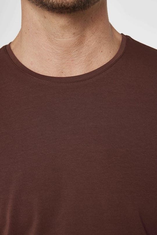 Erkek Slim Fit Dar Kesim Pamuklu Likralı Esnek Kumaş Basic Kahverengi Bisiklet Yaka Tişört