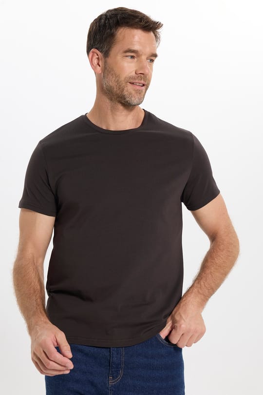 Erkek Slim Fit Dar Kesim Pamuklu Yumuşak Doku Esnek Kumaş Basic Kahverengi Bisiklet Yaka Tişört