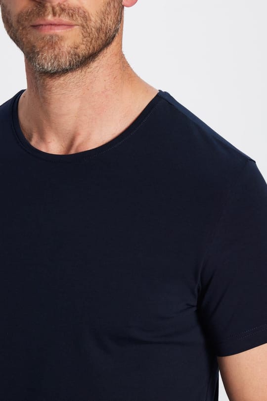 Erkek Slim Fit Dar Kesim Pamuklu Likralı Esnek Kumaş Basic Lacivert Bisiklet Yaka Tişört