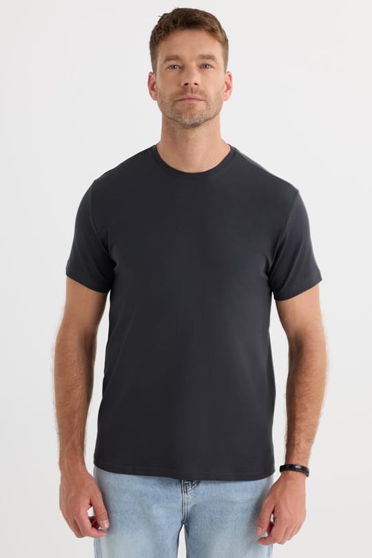 Erkek Slim Fit Dar Kesim Pamuklu Yumuşak Doku Likralı Esnek Kumaş Basic Gri Bisiklet Yaka Tişört