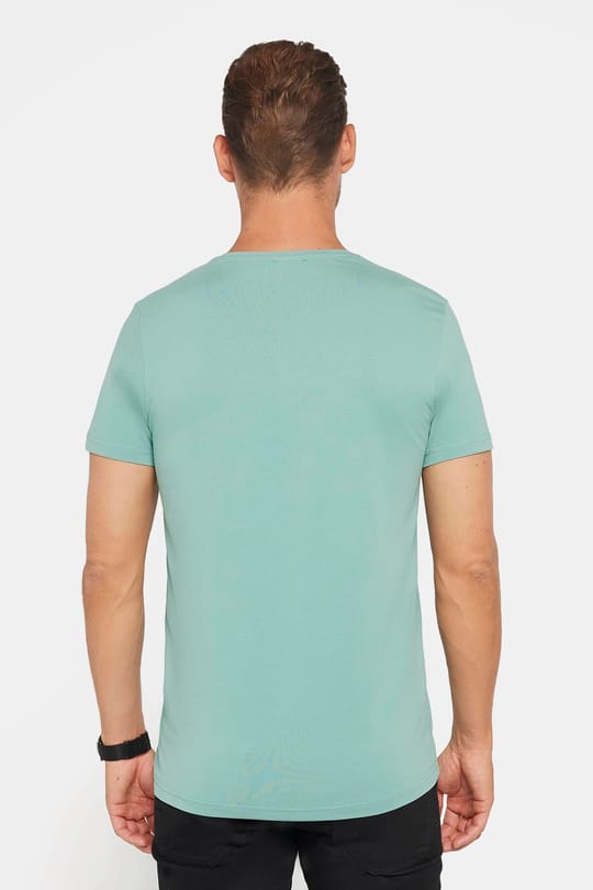 Erkek Slim Fit Dar Kesim Pamuklu Yumuşak Doku Likralı Esnek Kumaş Basic Yeşil Bisiklet Yaka Tişört