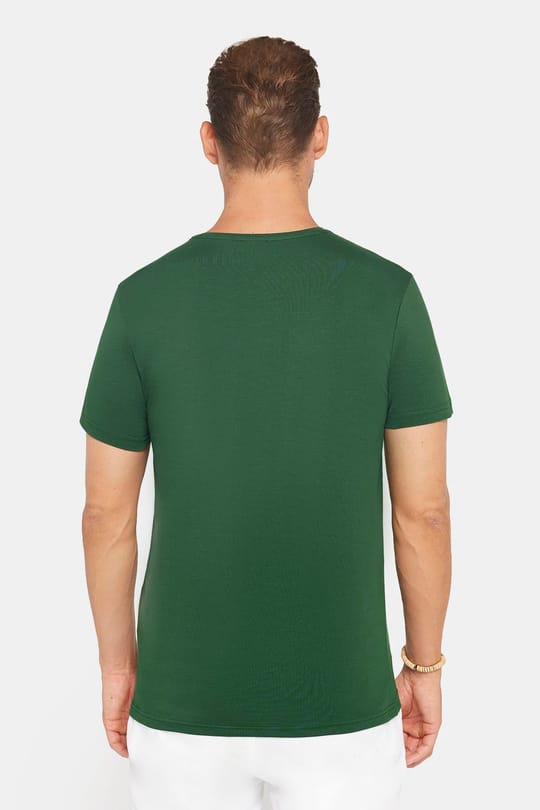 Erkek Slim Fit Dar Kesim Pamuklu Yumuşak Doku Likralı Esnek Kumaş Basic Yeşil Bisiklet Yaka Tişört