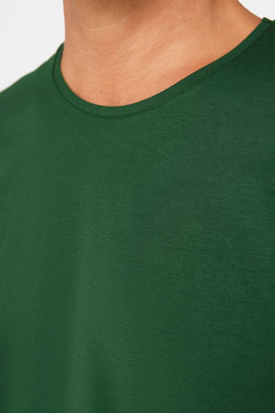 Erkek Slim Fit Dar Kesim Pamuklu Yumuşak Doku Likralı Esnek Kumaş Basic Yeşil Bisiklet Yaka Tişört
