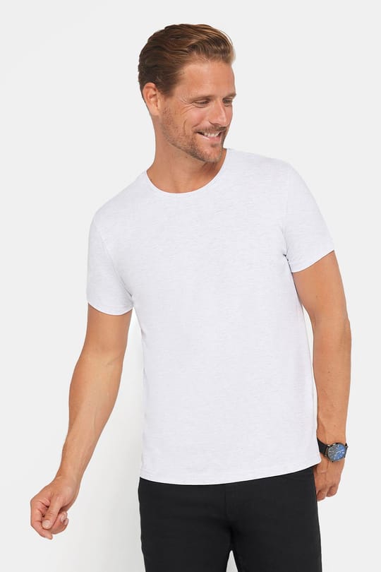 Erkek Slim Fit Dar Kesim Pamuklu Yumuşak Doku Likralı Esnek Kumaş Basic Gri Bisiklet Yaka Tişört