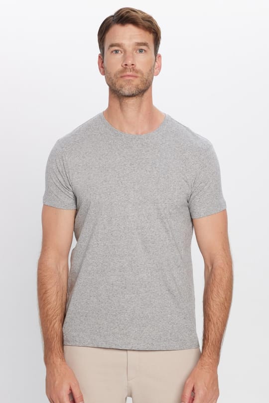 Erkek Slim Fit Dar Kesim Pamuklu Yumuşak Doku Likralı Esnek Kumaş Basic Gri Bisiklet Yaka Tişört