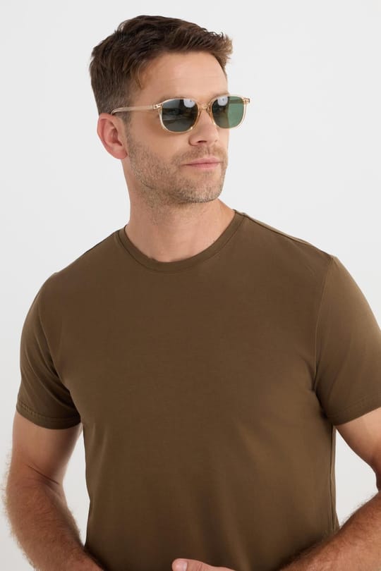 Erkek Slim Fit Dar Kesim Pamuklu Yumuşak Doku Likralı Esnek Kumaş Kahverengi Bisiklet Yaka Tişört
