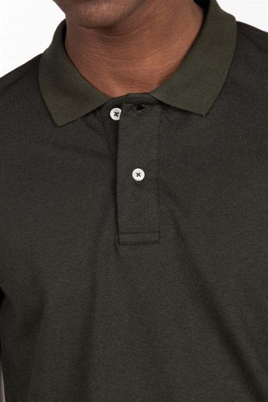 Erkek Slim Fit Dar Kesim %100 Pamuk Düz Pike Haki Polo Yaka Tişört
