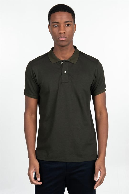 Erkek Slim Fit Dar Kesim %100 Pamuk Düz Pike Haki Polo Yaka Tişört