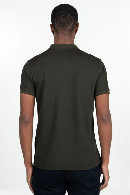 Erkek Slim Fit Dar Kesim %100 Pamuk Düz Pike Haki Polo Yaka Tişört