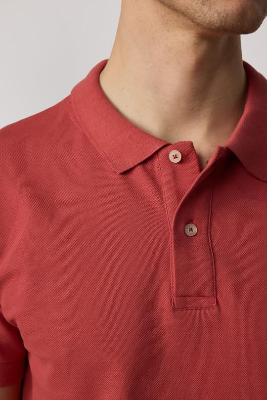 Erkek Slim Fit Dar Kesim %100 Pamuk Düz Pike Kiremit Renk Polo Yaka Tişört
