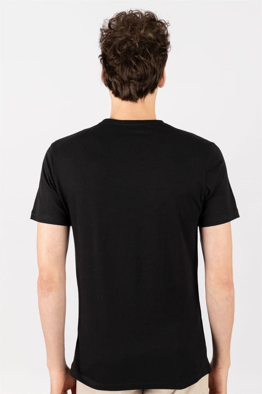Erkek Slim Fit Dar Kesim %100 Pamuk Yumuşak Dokulu Baskılı Siyah Bisiklet Yaka Tişört