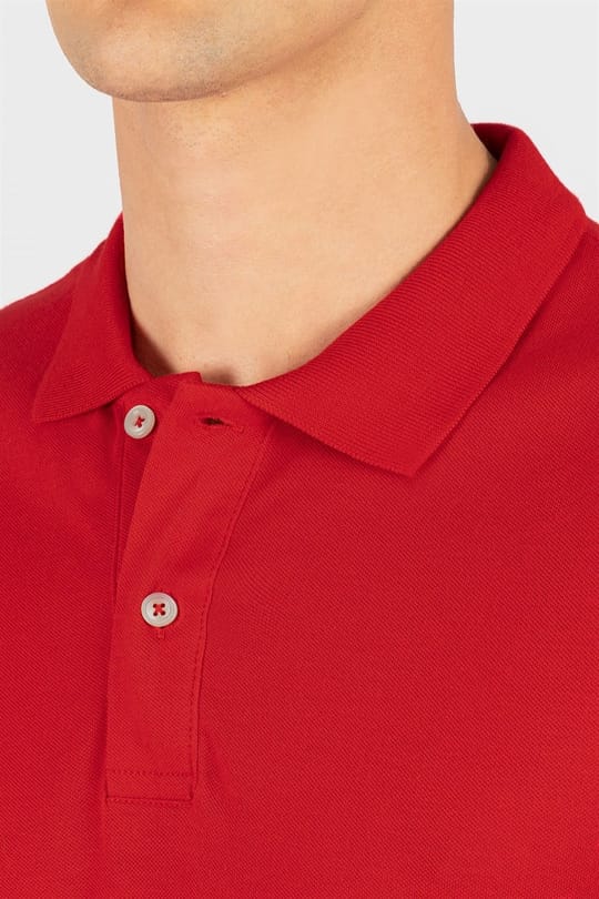 Erkek Slim Fit Dar Kesim %100 Pamuk Düz Pike Kırmızı Polo Yaka Tişört