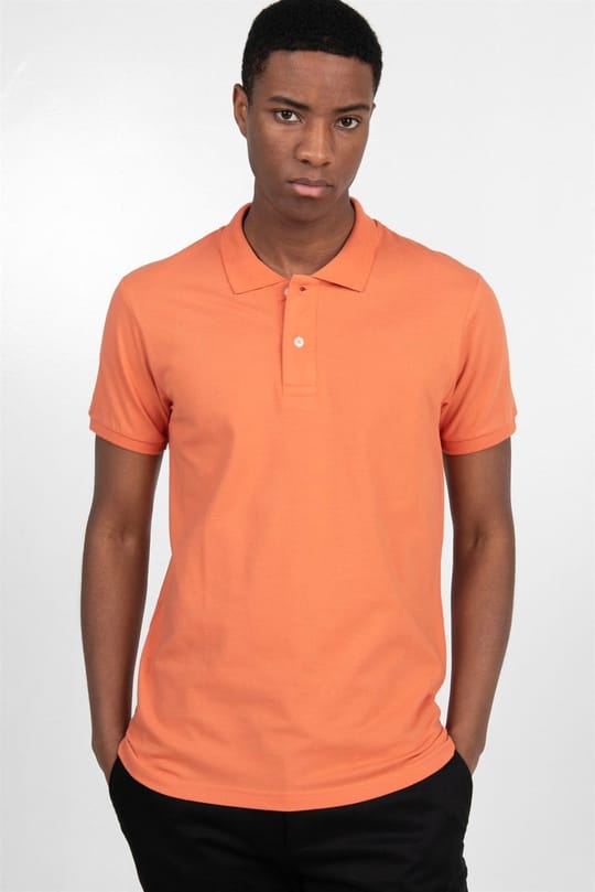 Erkek Slim Fit Dar Kesim %100 Pamuk Düz Pike turuncu Polo Yaka Tişört
