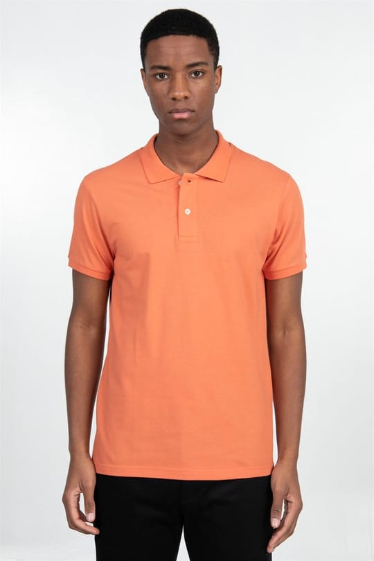 Erkek Slim Fit Dar Kesim %100 Pamuk Düz Pike turuncu Polo Yaka Tişört