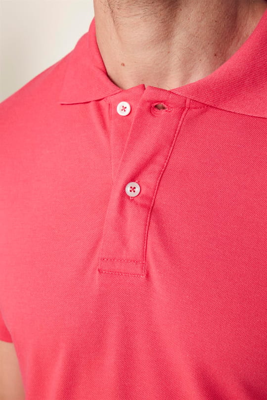 Erkek Slim Fit Dar Kesim %100 Pamuk Düz Pike Pembe Polo Yaka Tişört