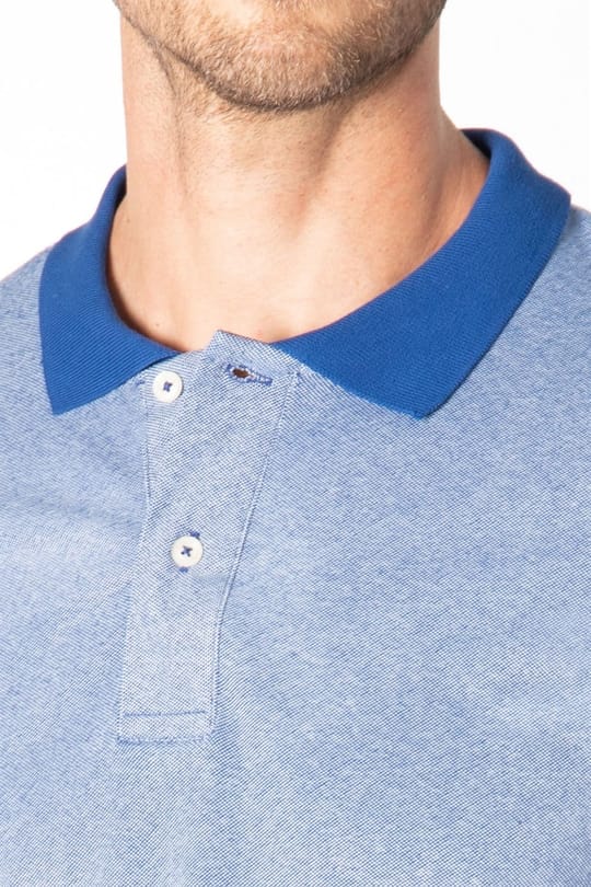 Erkek Slim Fit Dar Kesim Pamuklu Düz Pike Mavi Polo Yaka Tişört
