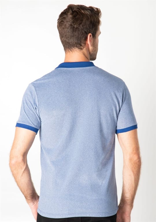 Erkek Slim Fit Dar Kesim Pamuklu Düz Pike Mavi Polo Yaka Tişört